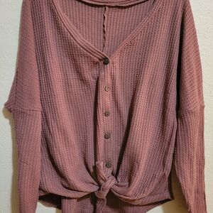 Women's Button-Up Waffle Knit Top - Pink